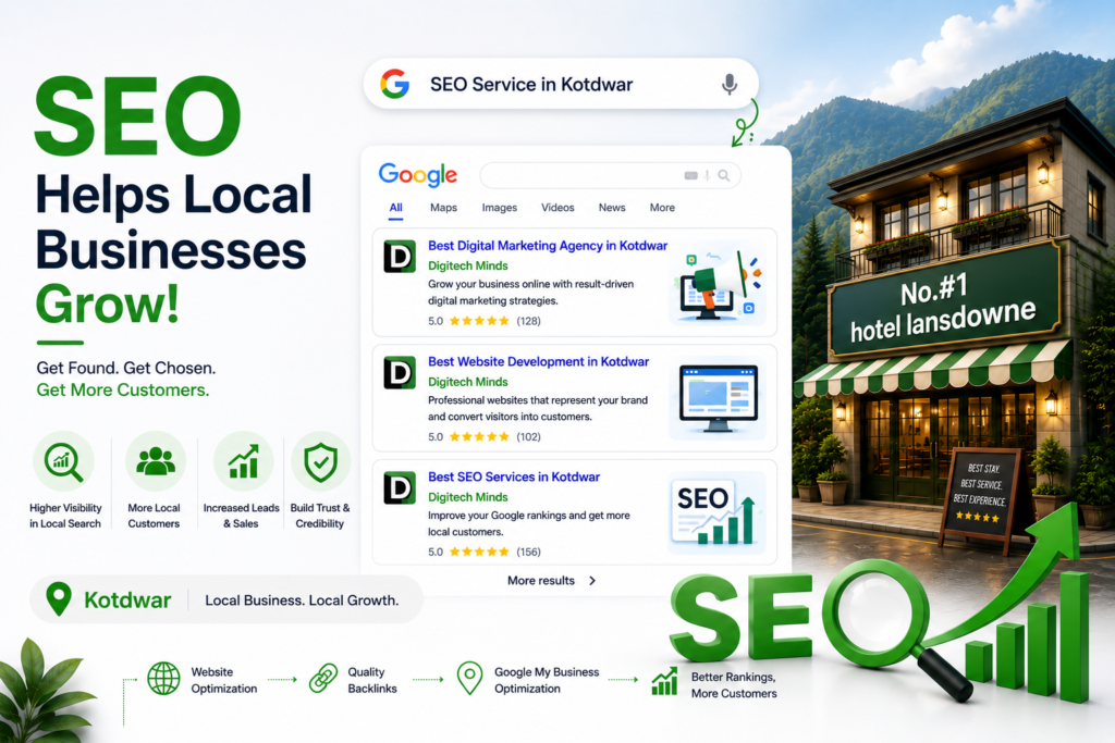 SEO services in Kotdwar helping local businesses improve Google rankings, attract more customers, and grow through local SEO strategies