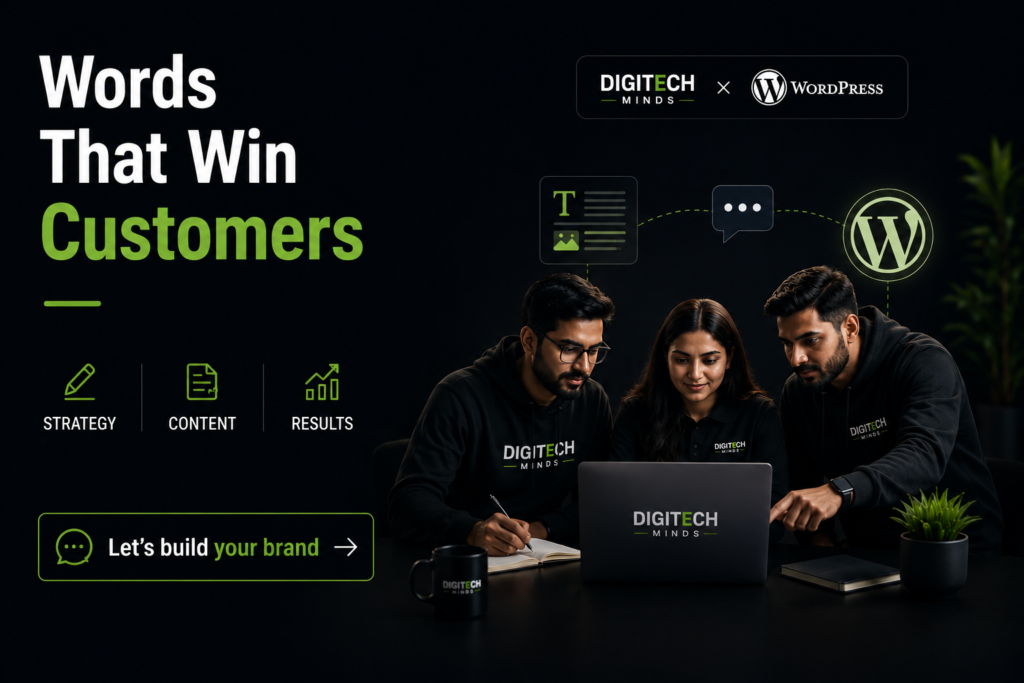 Digitech Minds team crafting SEO-optimized content and WordPress websites to help businesses grow through content marketing and organic search.