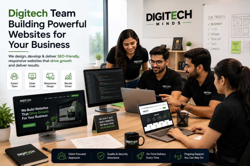 Website development experts designing fast, mobile-friendly, SEO-optimized business websites for clients at Digitech Minds.