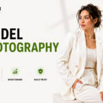 Professional model photography for brands showcasing a stylish female model in a white outfit, highlighting high-quality visuals, brand building, and customer trust by Digitech Minds.